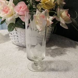 Vintage Clear frosted Glass Vase Flowers  8.1/4 × 2.5"